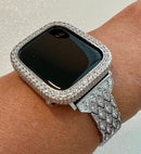 Pave Apple Watch Band Silver Crystals 38mm-49mm Ultra & or Apple Watch Cover Lab Diamond Bezel Apple Watch Case for Iphone Watch Bracelet