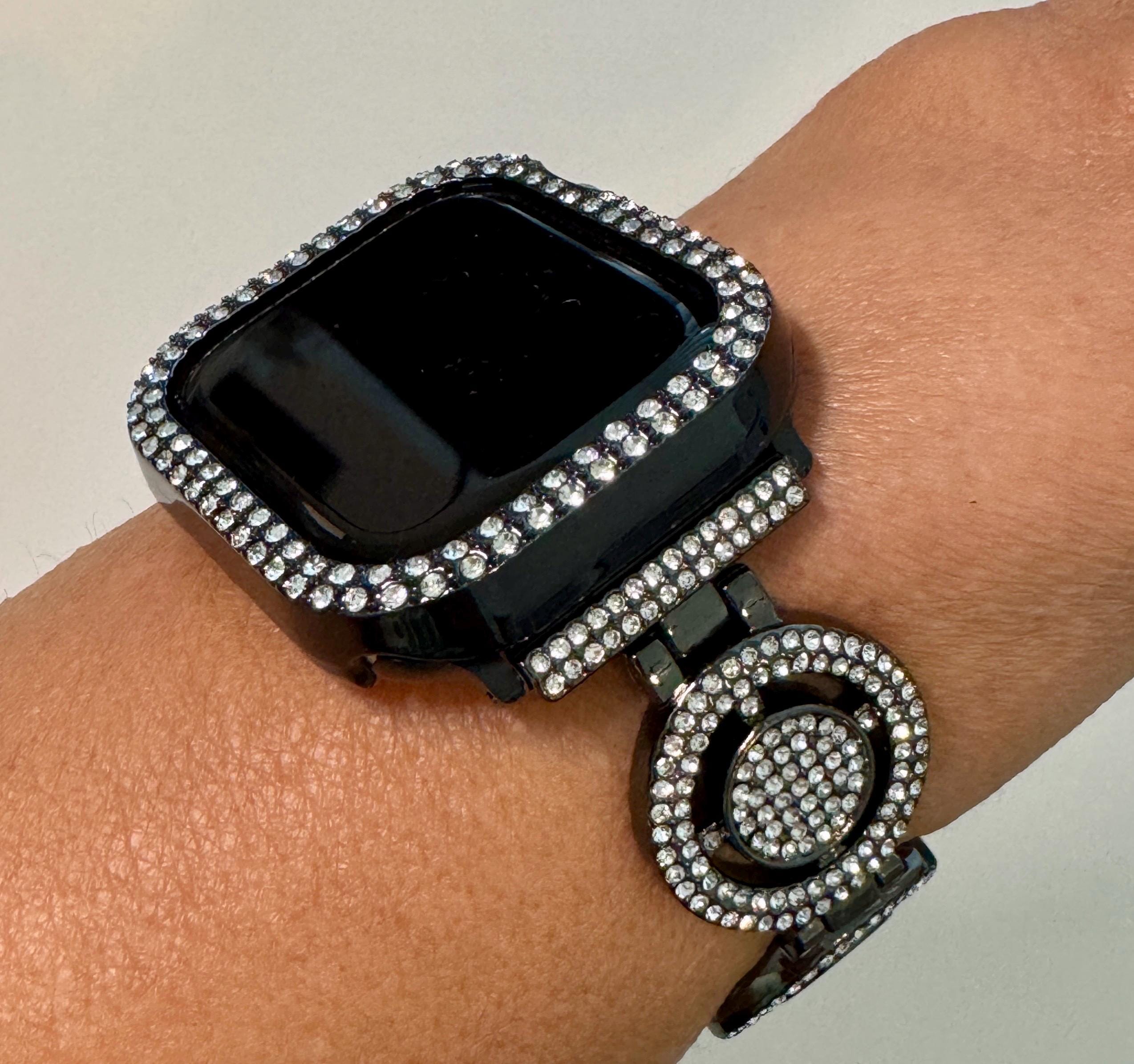 Series 10 Apple Watch Band 42mm 46mm Black Pave Swarovski Crystal & or Apple Watch Cover Rhinestone Iphone Watch Case 38mm-49mm Iwatch Candy