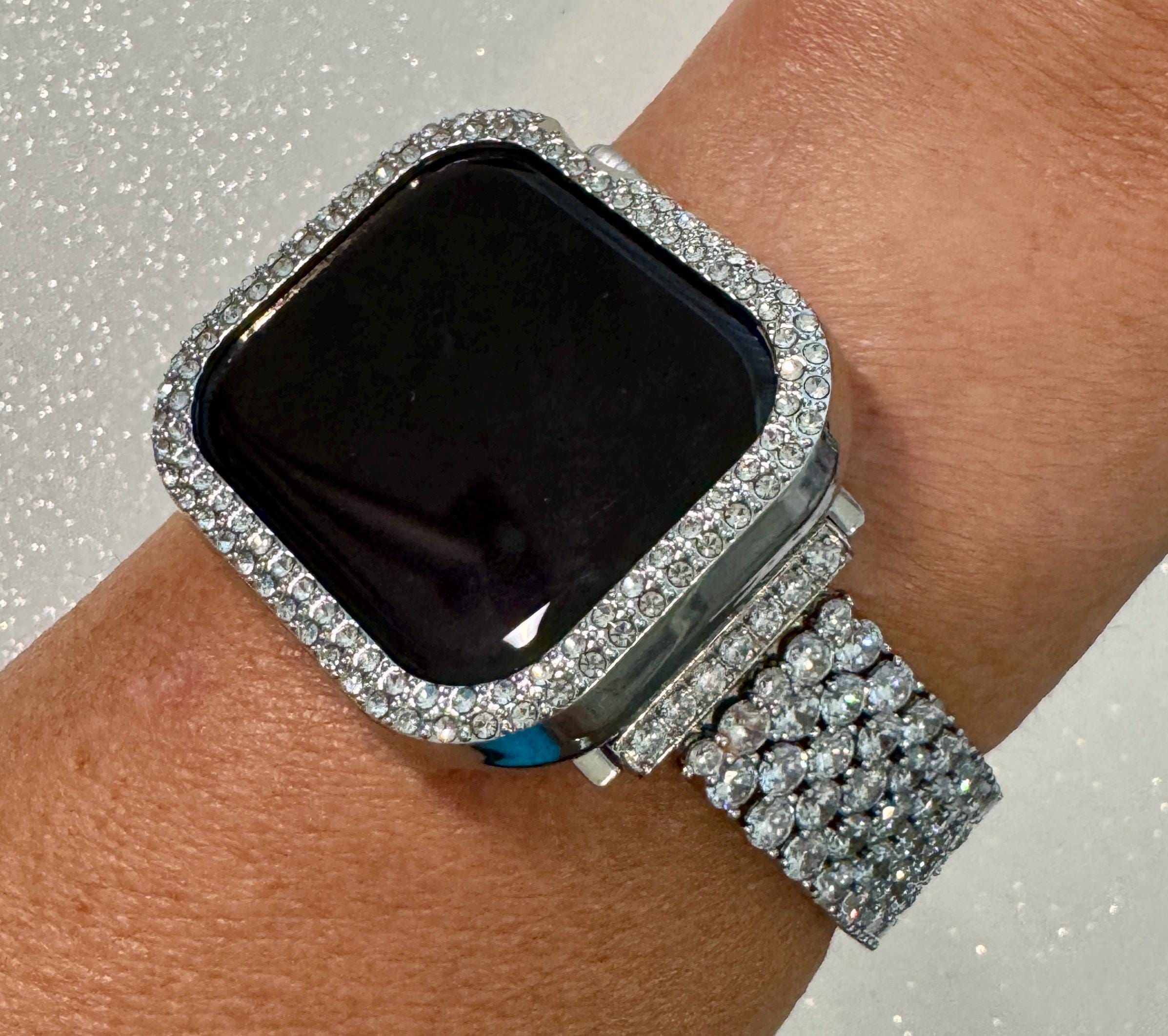 Series 10 Designer Apple Watch Band Swarovski Crystals 42mm 46mm & or Apple Watch Cover Lab Diamonds Iphone Watch Case Protective Bumper