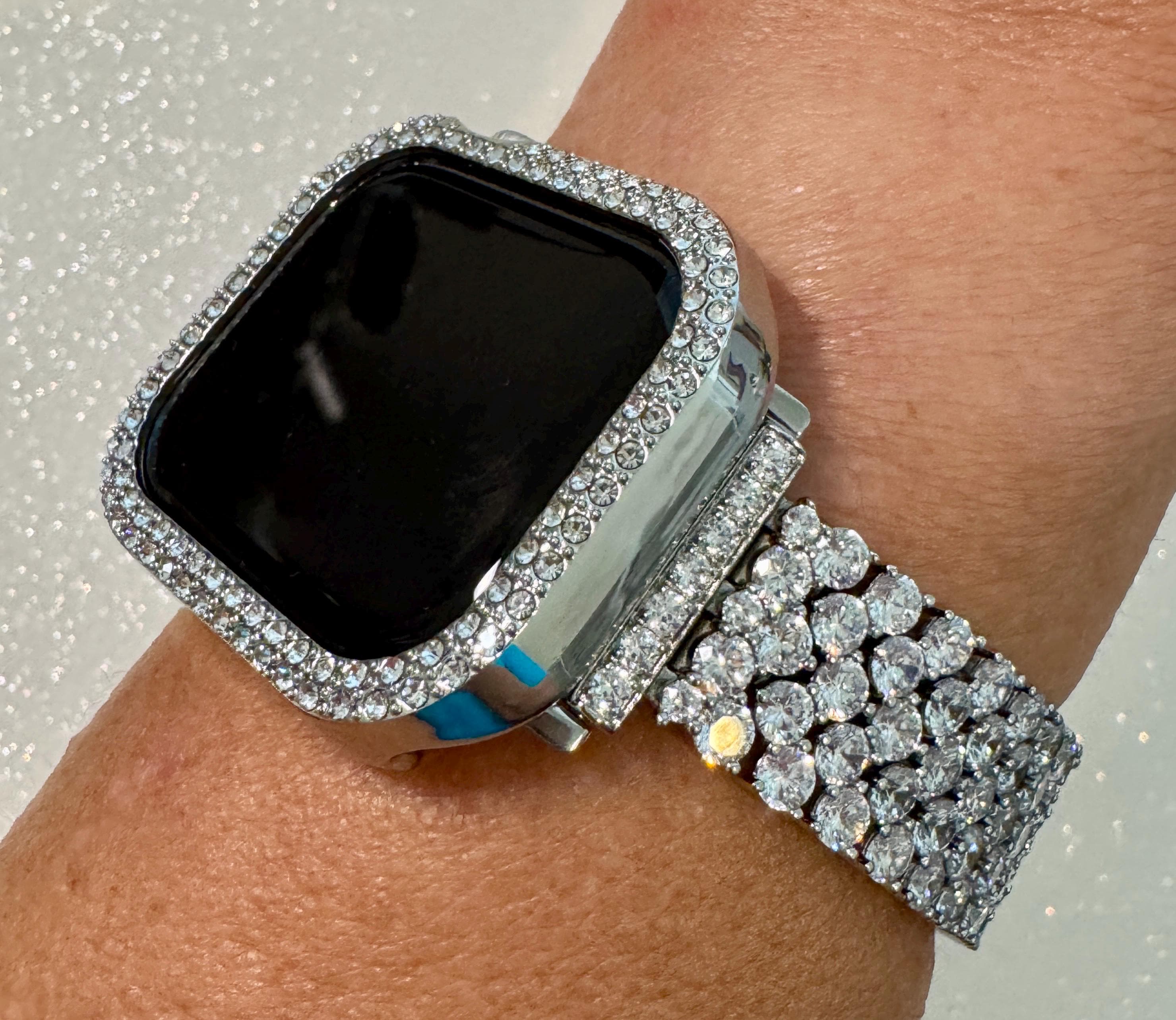 Series 10 Designer Apple Watch Band Swarovski Crystals 42mm 46mm & or Apple Watch Cover Lab Diamonds Iphone Watch Case Protective Bumper