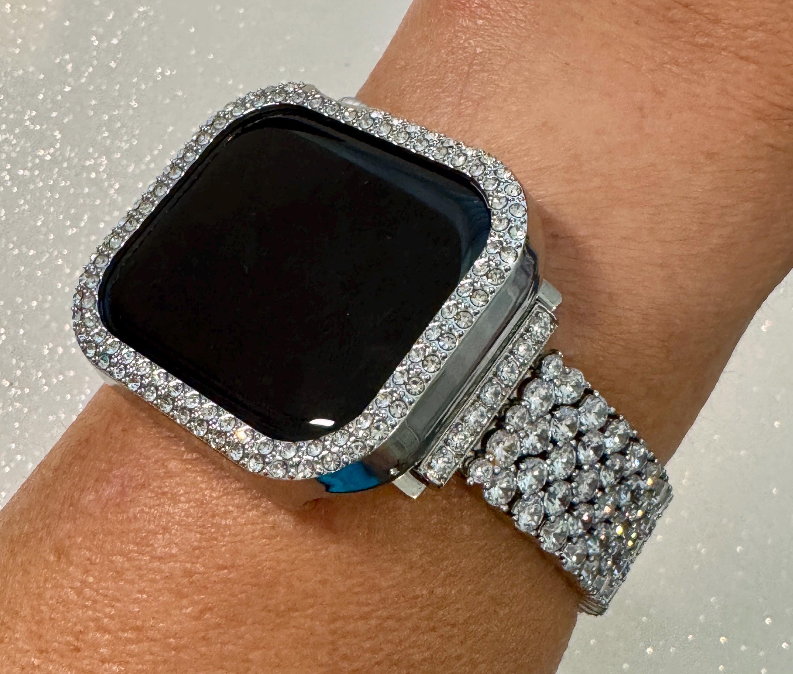 Series 10 Designer Apple Watch Band Swarovski Crystals 42mm 46mm & or Apple Watch Cover Lab Diamonds Iphone Watch Case Protective Bumper