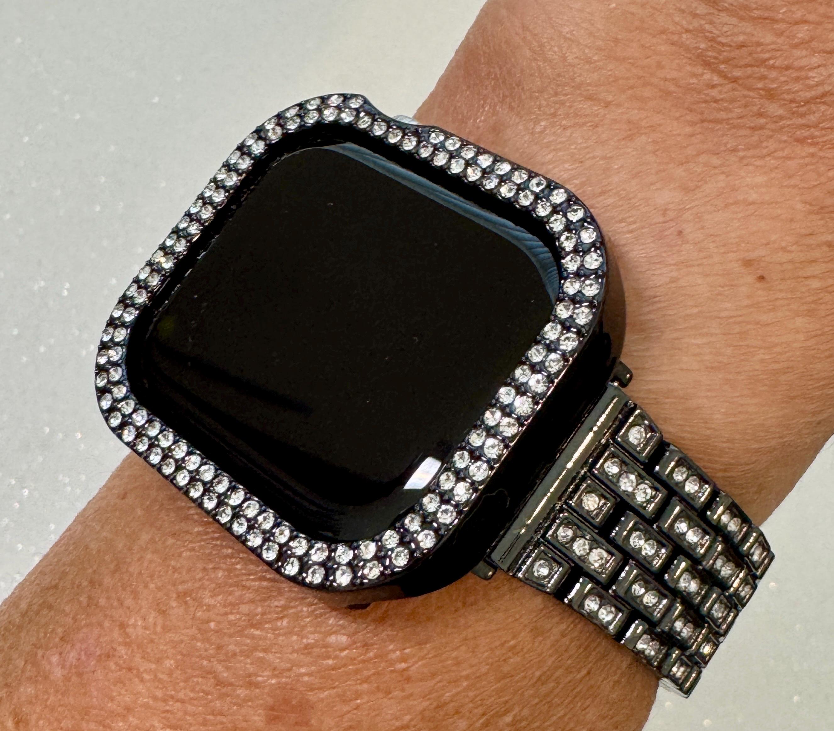 Series 10 Apple Watch Band 42mm 46mm Black Swarovski Crystal & or Apple Watch Cover Rhinestone Iphone Watch Case 38mm-49mm Iwatch Candy