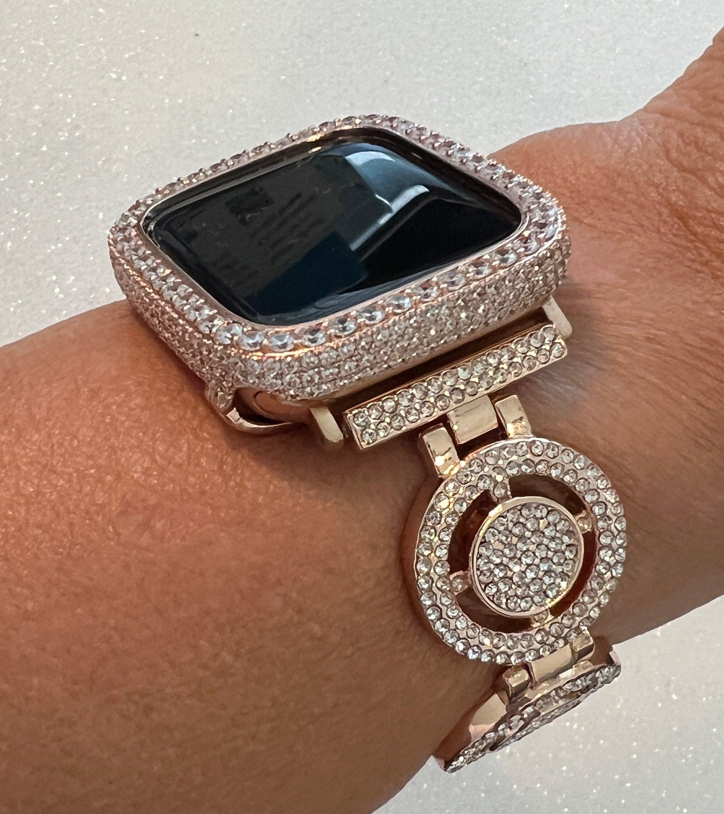 Pave Rose Gold Apple Watch Band Womens Swarovski Crystals 38-49mm & or Apple Watch Cover Lab Diamond Bezel Iphone Watch Case Iwatch Candy