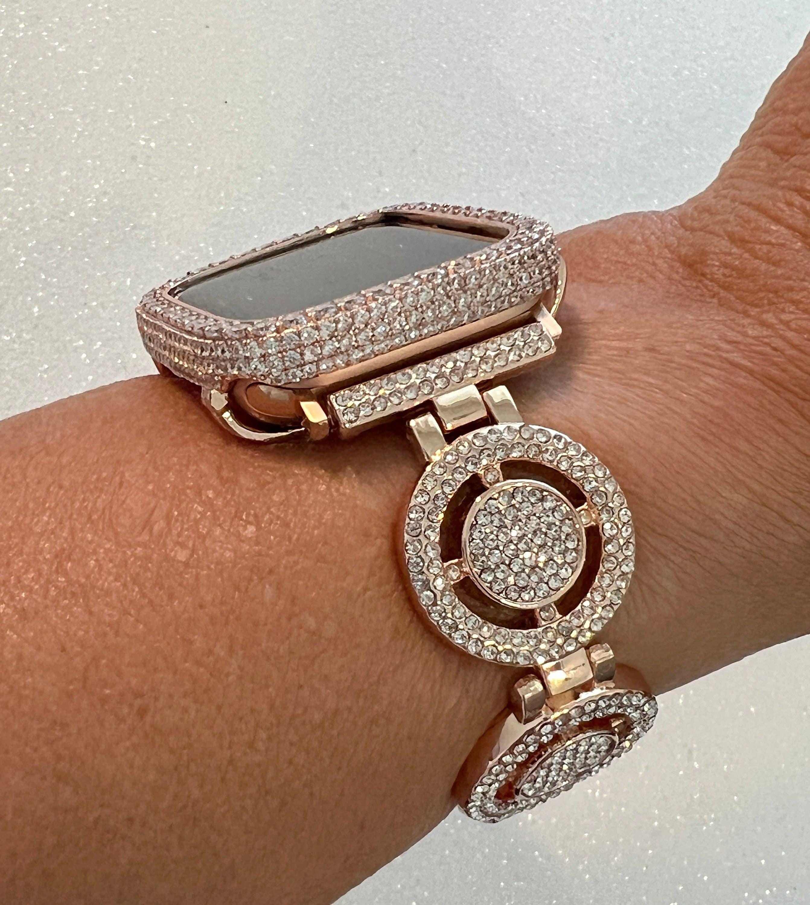 Pave Rose Gold Apple Watch Band Womens Swarovski Crystals 38-49mm & or Apple Watch Cover Lab Diamond Bezel Iphone Watch Case Iwatch Candy