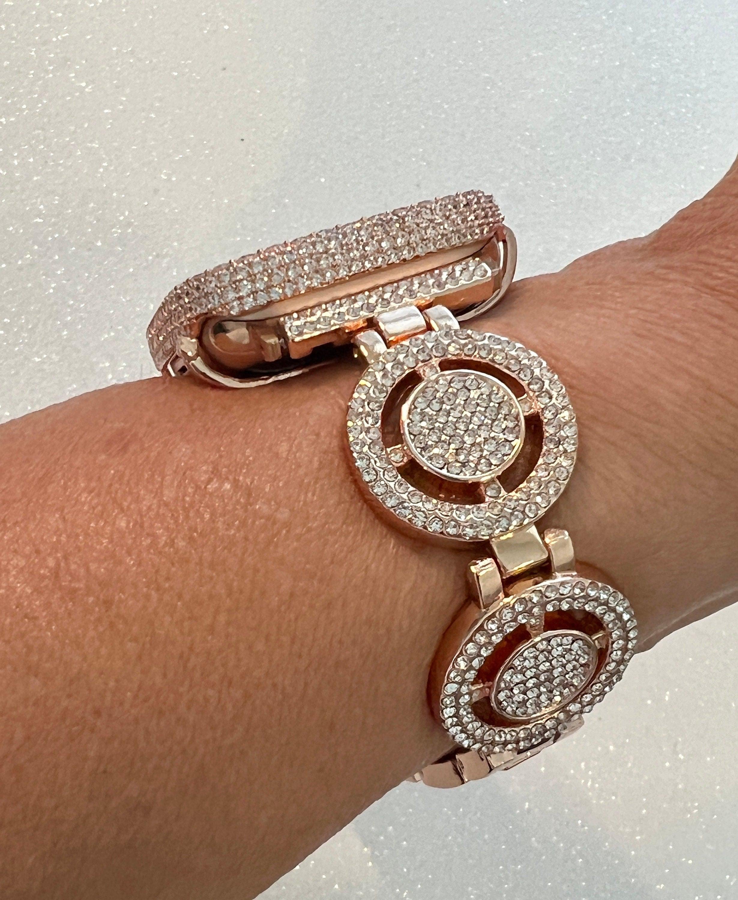 Pave Rose Gold Apple Watch Band Womens Swarovski Crystals 38-49mm & or Apple Watch Cover Lab Diamond Bezel Iphone Watch Case Iwatch Candy