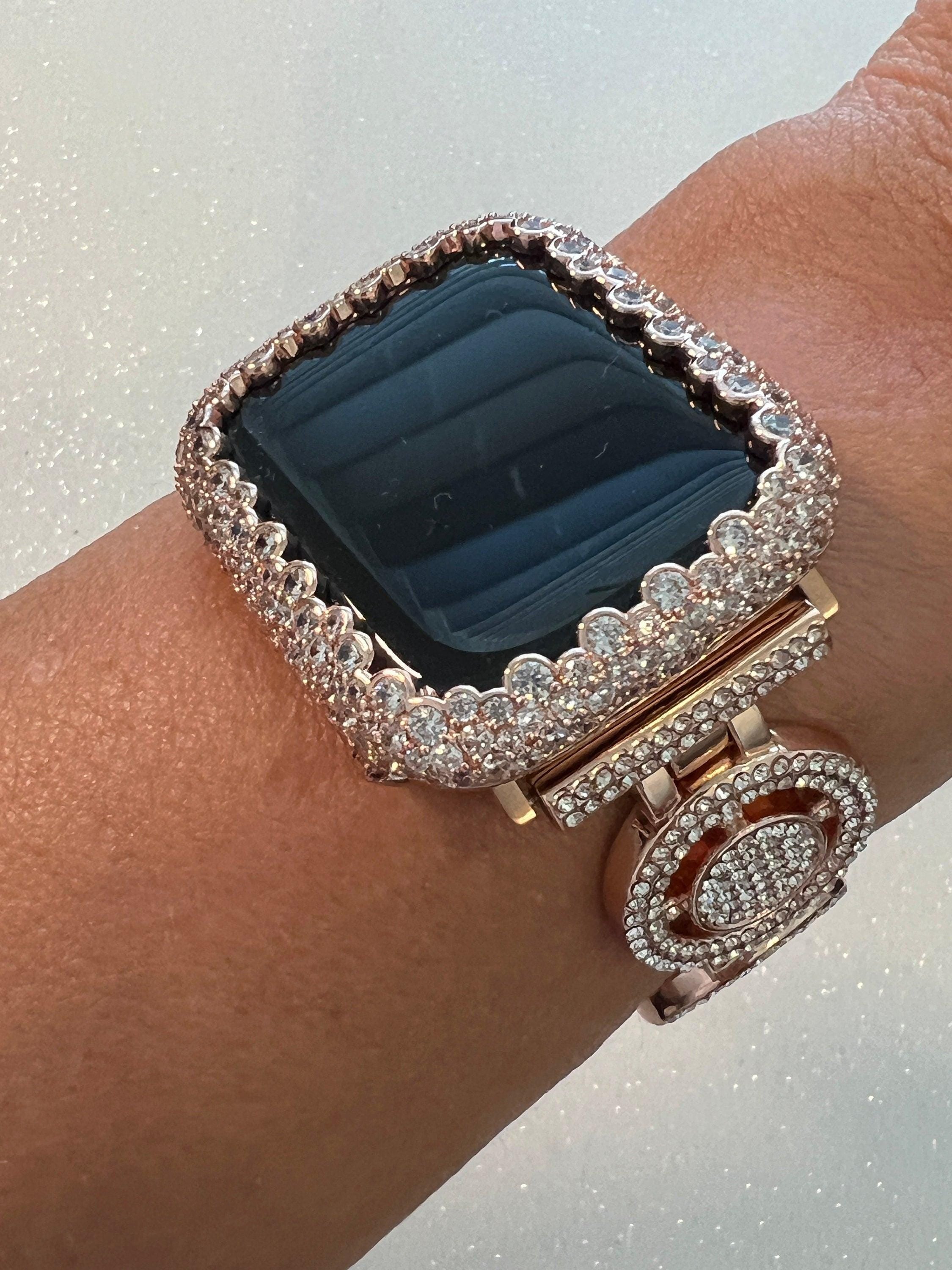 Rose Gold Apple Watch Band Women Swarovski Crystal Pave 38-49mm & or Apple Watch Case Lab Diamond Bezel Apple Watch Cover Iwatch Candy Bling