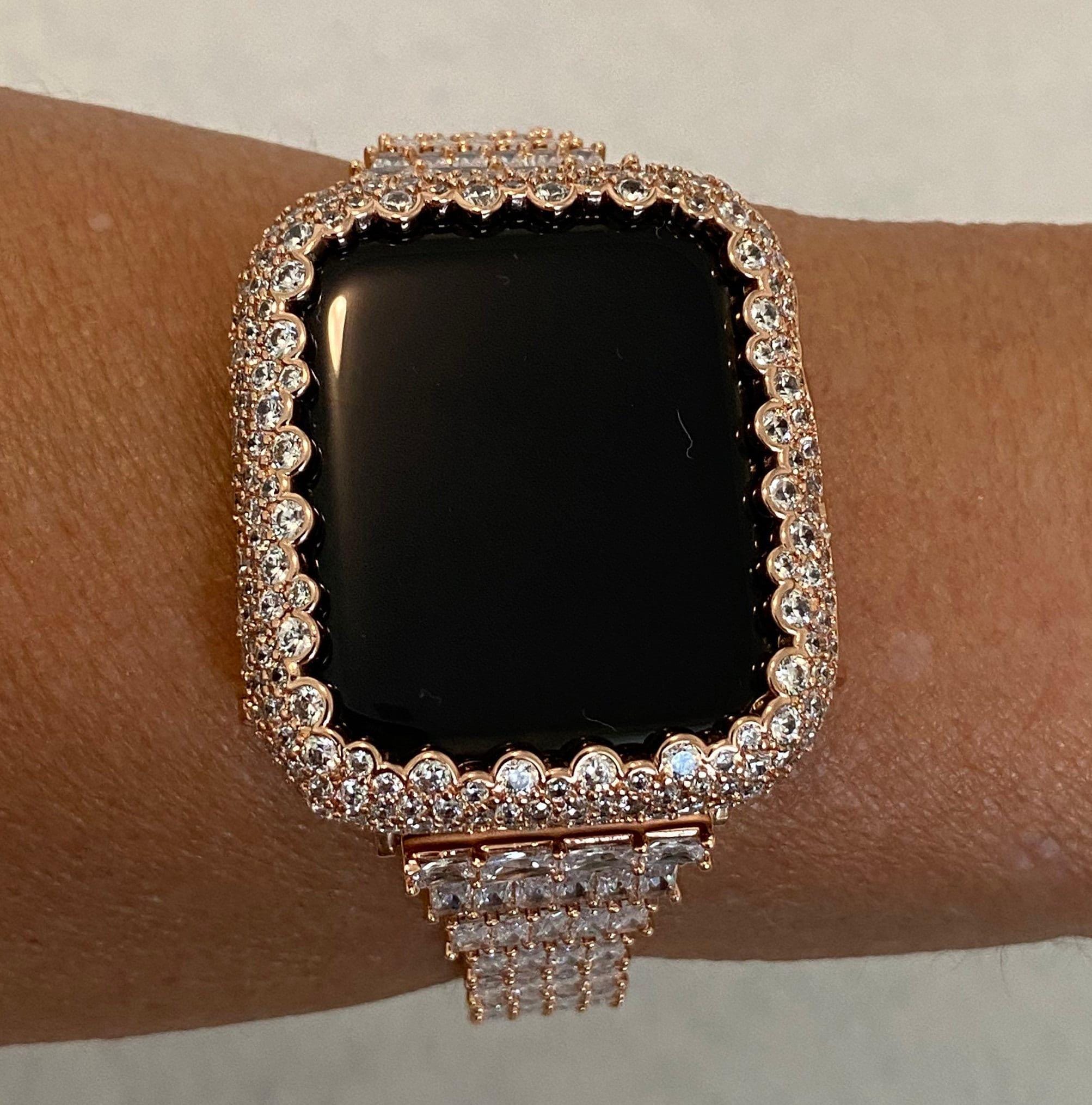 Rose Gold Apple Watch Band 38,40,41,42,44,45,49mm Ultra Crystals & or Apple Watch Cover Lab Diamond Bezel Case Iwatch Candy Bling