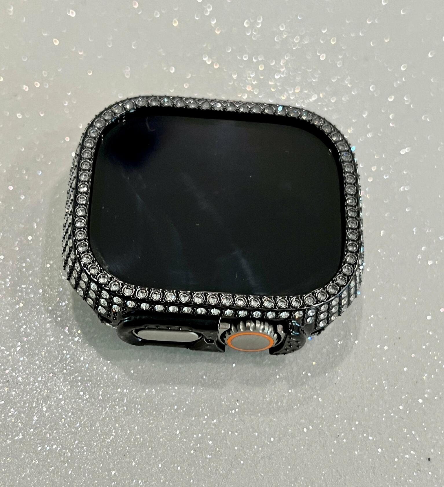 Ultra Apple Watch Band 49mm Black Pave Swarovski Crystals & or Apple Watch Cover Case Smartwatch Bumper Bling Series 8