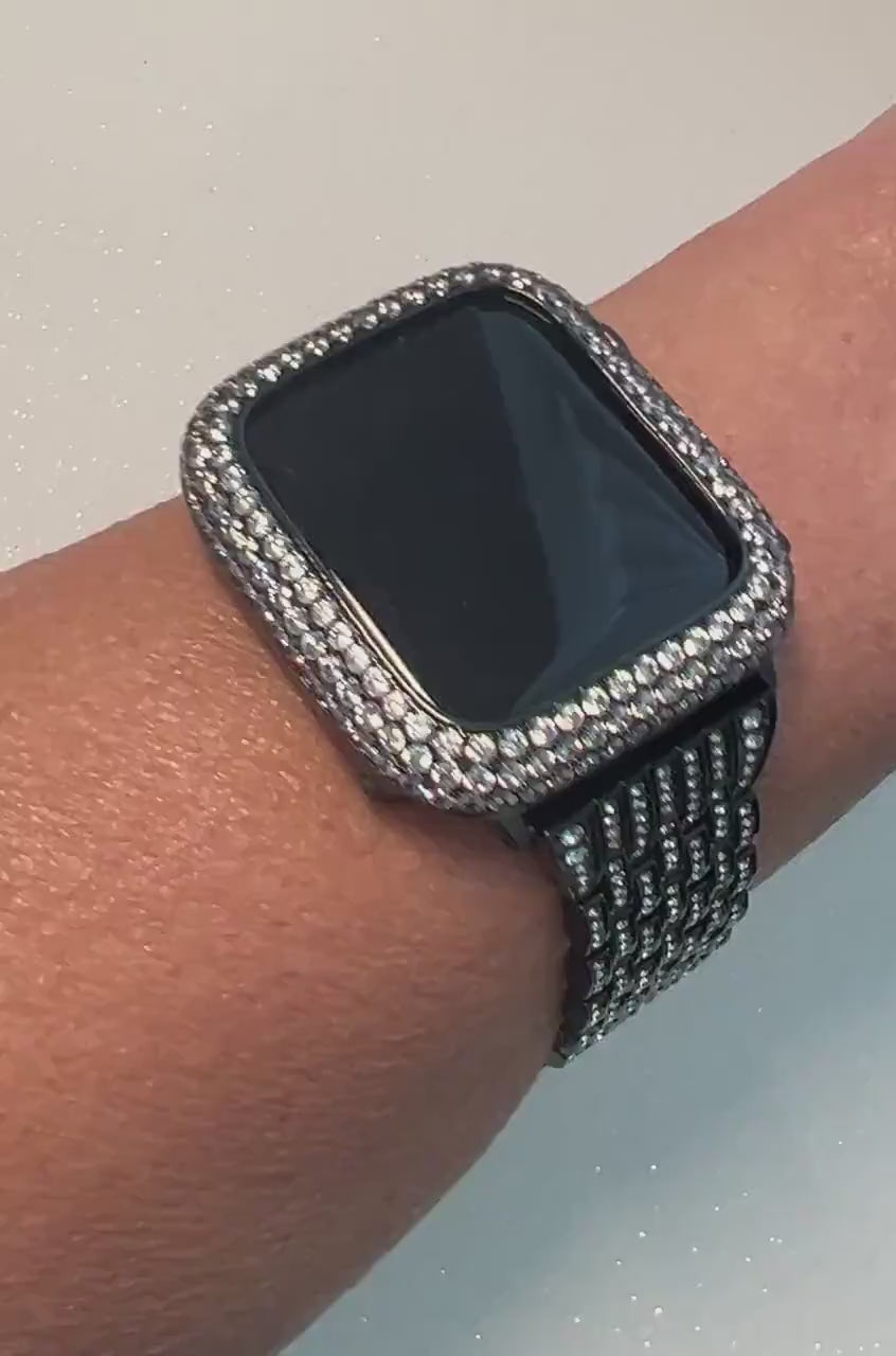 Black Apple Watch Band 49mm Ultra  Crystals & or Apple Watch Cover Lab Diamond Bezel Apple Watch Case 38mm-45mm Iwatch Candy Bling