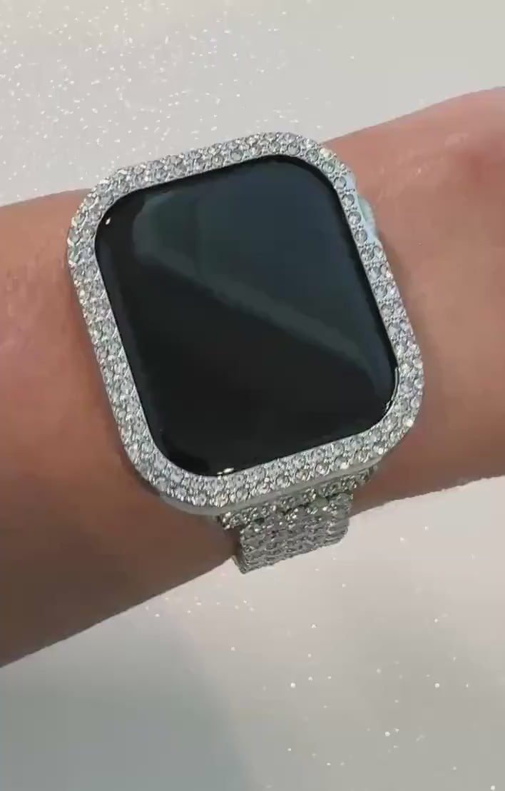 Series 10 Designer Apple Watch Band Swarovski Crystals 42mm 46mm & or Apple Watch Cover Lab Diamonds Iphone Watch Case Protective Bumper