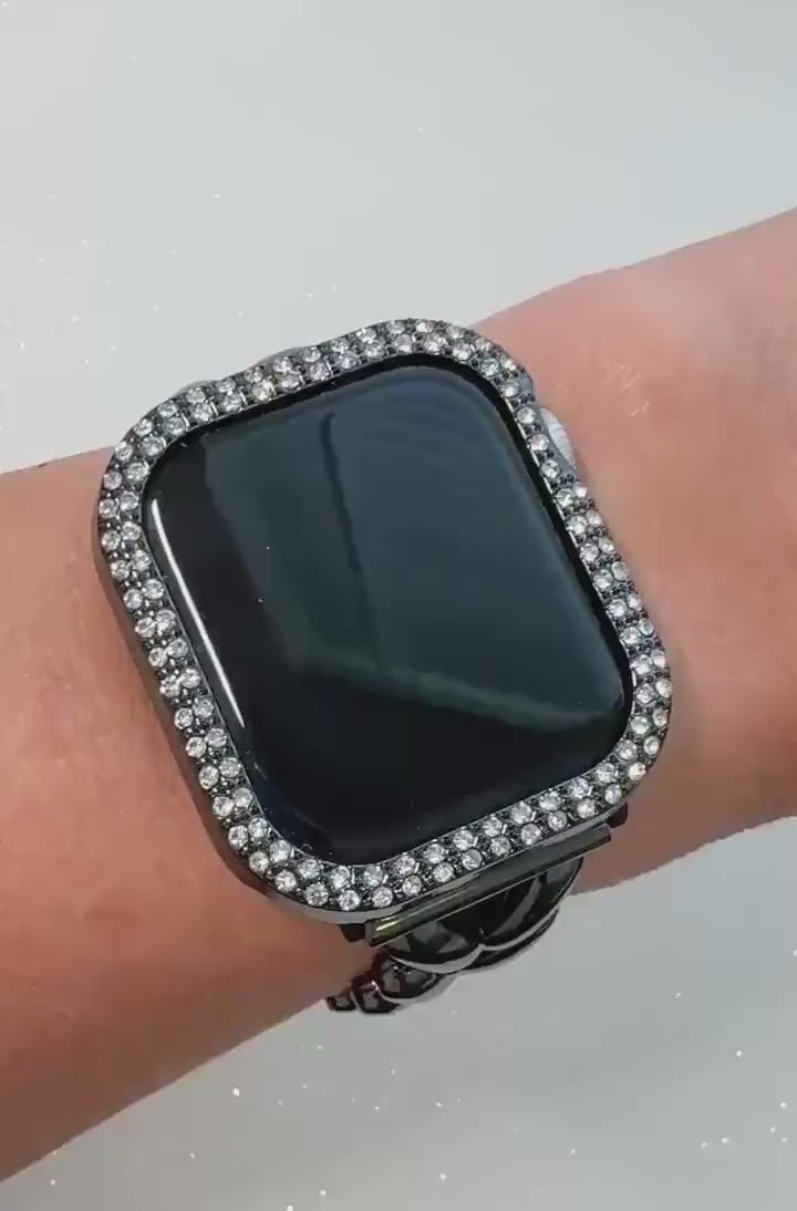 Series 10 Apple Watch Band 42mm 46mm Black Chevron Design & or Swarovski Crystal Apple Watch Cover Iphone Watch Case 38mm-49mm Iwatch Candy