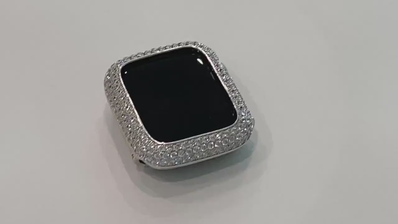 Silver Apple Watch Bezel Cover Women, 38mm 40mm 41mm 42mm 44mm 45mm 49mm Pave Lab Diamond Iwatch Candy Case Bling