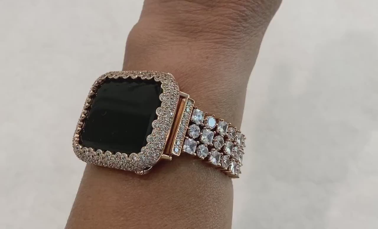 41mm 45mm 49mm Ultra Apple Watch Band Rose Gold  Crystals & or Lab Diamond Bezel Cover Smartwatch Bumper Bling 38mm-44mm