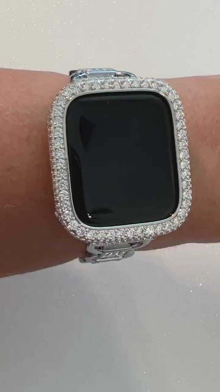 49mm Ultra Apple Watch Band Women Silver Bracelet  Crystals & or Lab Diamond Bezel Case Cover Smartwatch Bumper Iwatch Candy