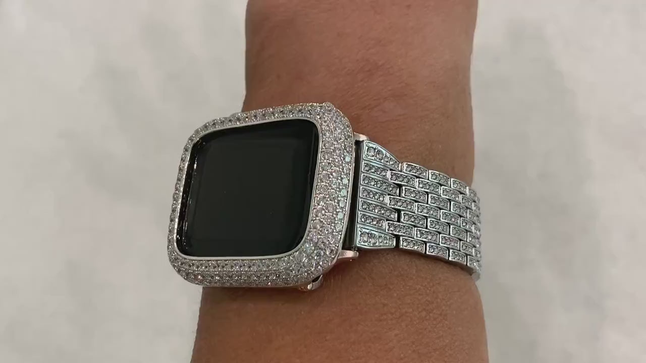 Apple Watch Band 41mm 45mm 49mm Ultra Silver  Crystals & or Apple Watch Cover Lab Diamond Bezel Bling 38mm-49mm Iwatch Candy