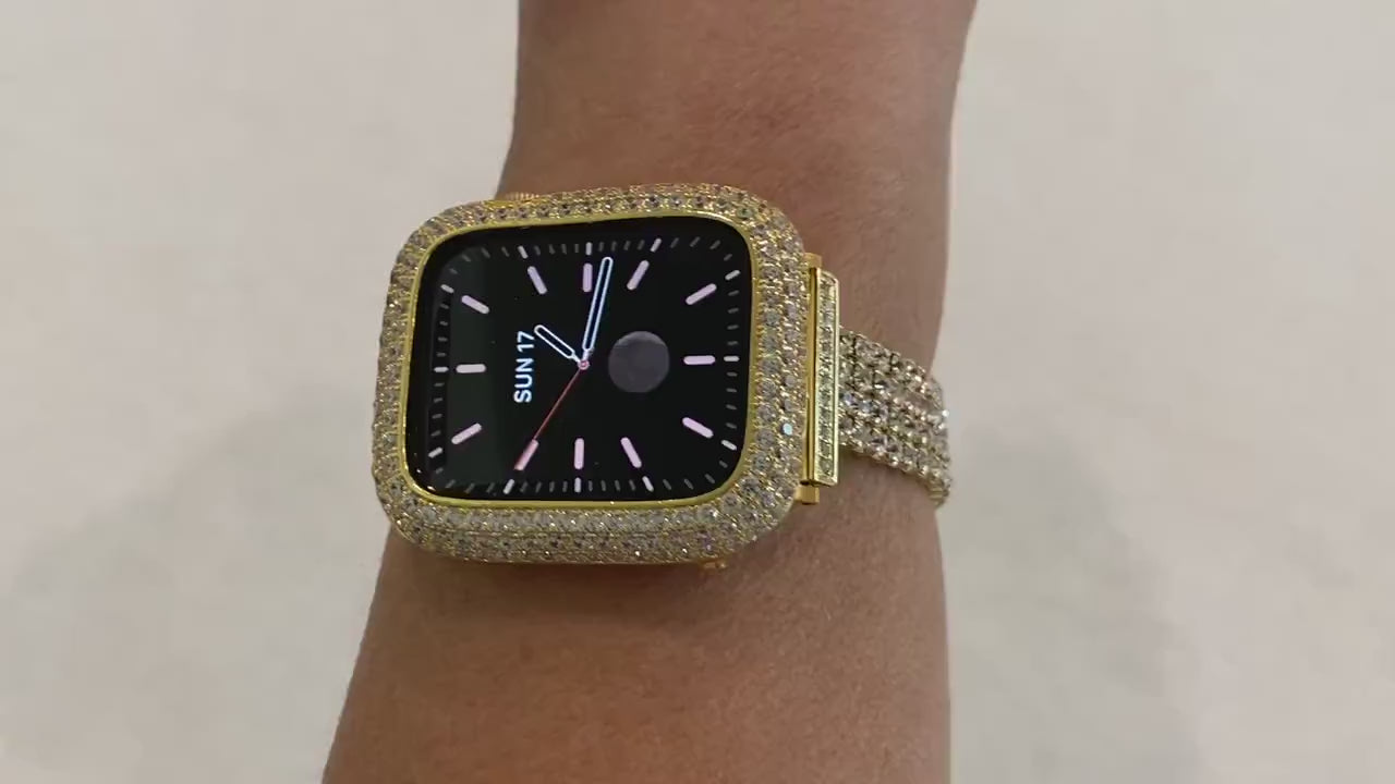 Gold Apple Watch Band Swarovski Crystals & or Apple Watch Case Lab Diamond Bezel for Iphone Watch Bling Apple Cover 38mm-49mm Ultra