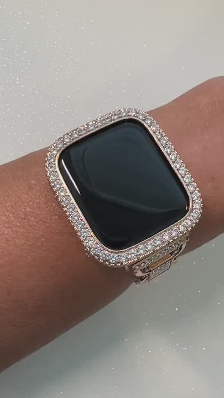 Rose Gold Apple Watch Band Women  Crystals & or Apple Watch Case Lab Diamond Bumper Cover 38mm-49mm Iwatch Candy Bling