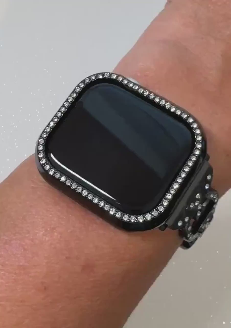 Series 10 Apple Watch Band 42mm 46mm Black Swarovski Crystal 41mm 46mm & or Apple Watch Cover Rhinestone Iphone Watch Case 49mm Ultra