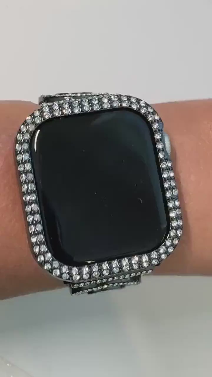 Series 10 Apple Watch Band 42mm 46mm Black Pave Swarovski Crystal & or Apple Watch Cover Rhinestone Iphone Watch Case 38mm-49mm Iwatch Candy