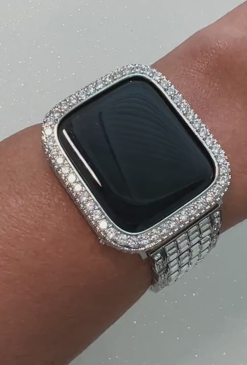 49mm Ultra Apple Watch Band Women Silver  Crystal Stainless & or Apple Watch Cover Lab Diamond Bezel Case Iwatch Candy Bling