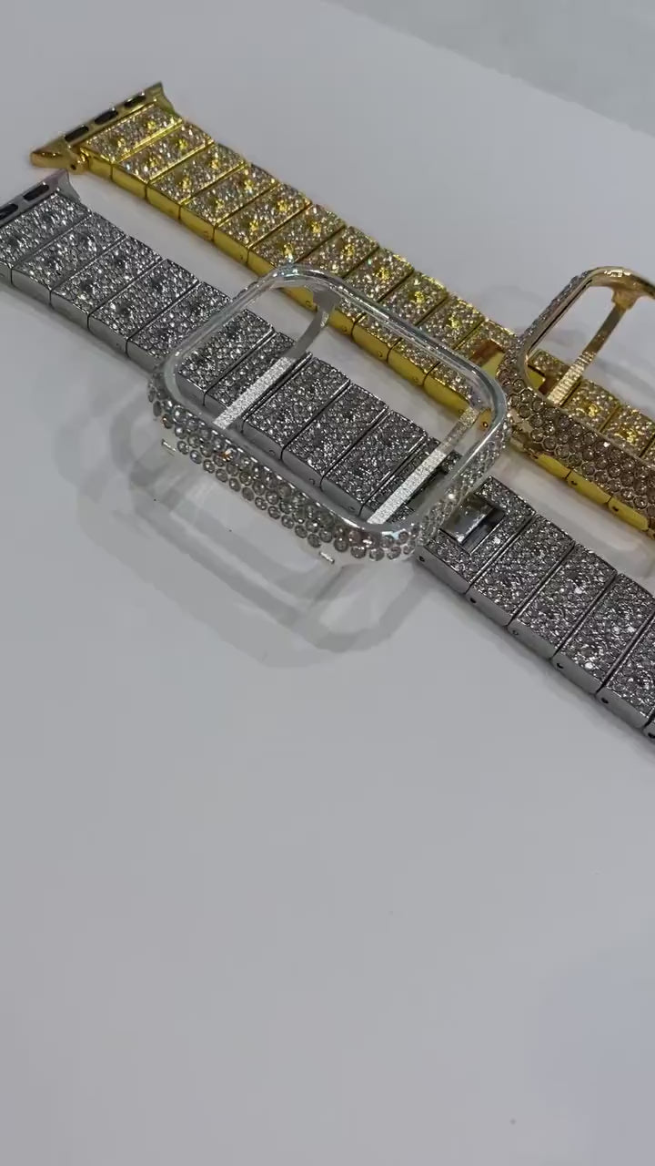 Apple Watch Band Womens 41mm 45mm Silver or Gold Swarovski Crystals & or Apple Watch Bezel for Iphone Watch Bling Iwatch Case