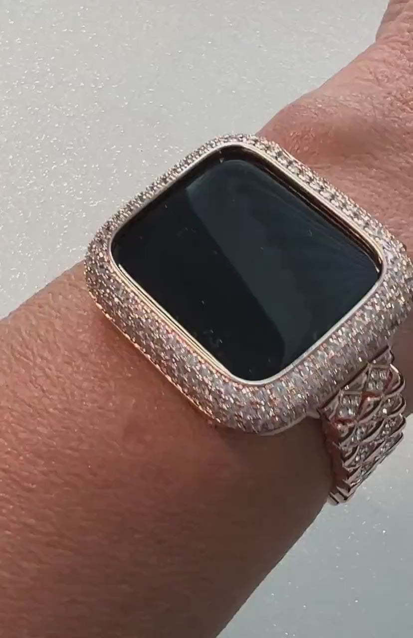 Rose Gold Apple Watch Band 41mm 45mm 49mm  Crystals & or Apple Watch Case Lab Diamond Bezel Apple Watch Cover 38mm 42mm 40mm 44mm