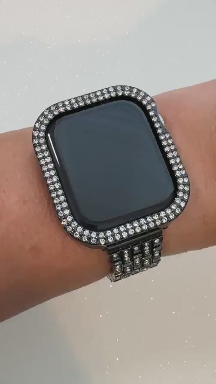 Series 10 Apple Watch Band 42mm 46mm Black Swarovski Crystal & or Apple Watch Cover Rhinestone Iphone Watch Case 38mm-49mm Iwatch Candy