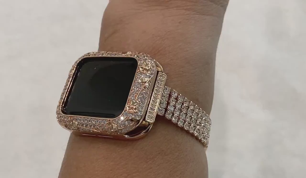 Apple Watch Band Women Rose Gold 38mm 40mm 41mm 42mm 44mm 45mm & or Apple Watch Case  Crystal Apple Watch Cover Iwatch Candy Bling