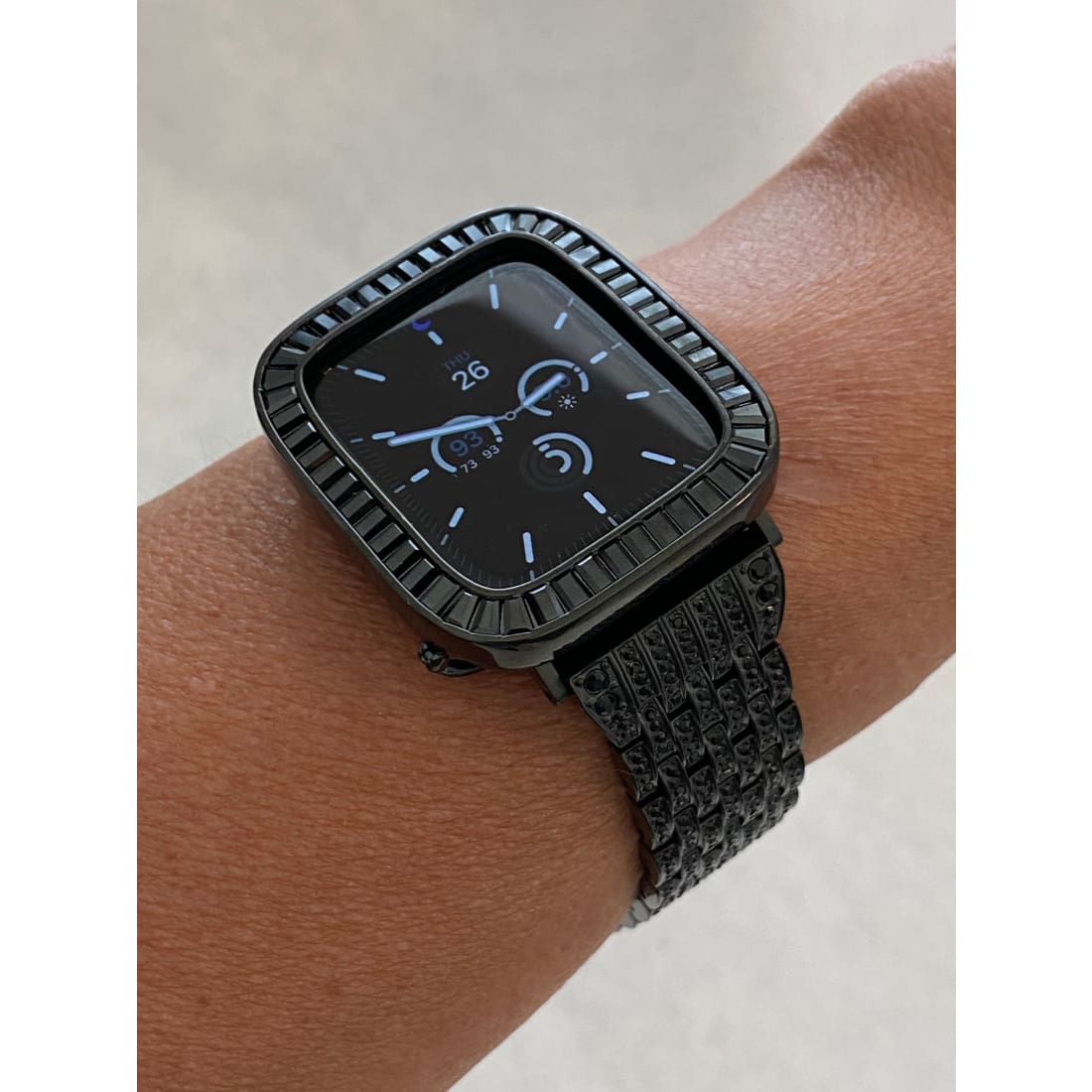 Series 1-8 Apple Watch Band Black on Black & or Iwatch Lab Diamonds Bezel Case Cover 38mm 40mm 41mm 42mm 44mm 45mm - 41mm apple watch, apple