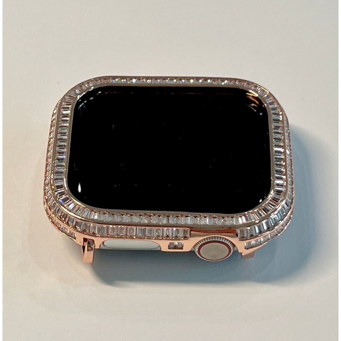 Series 7-8 Apple Watch Bezel Cover 40mm 44mm 3 Rows Lab Diamond Baguettes in 14k Rose Gold Plated Metal Smartwatch Bumper - 40mm apple