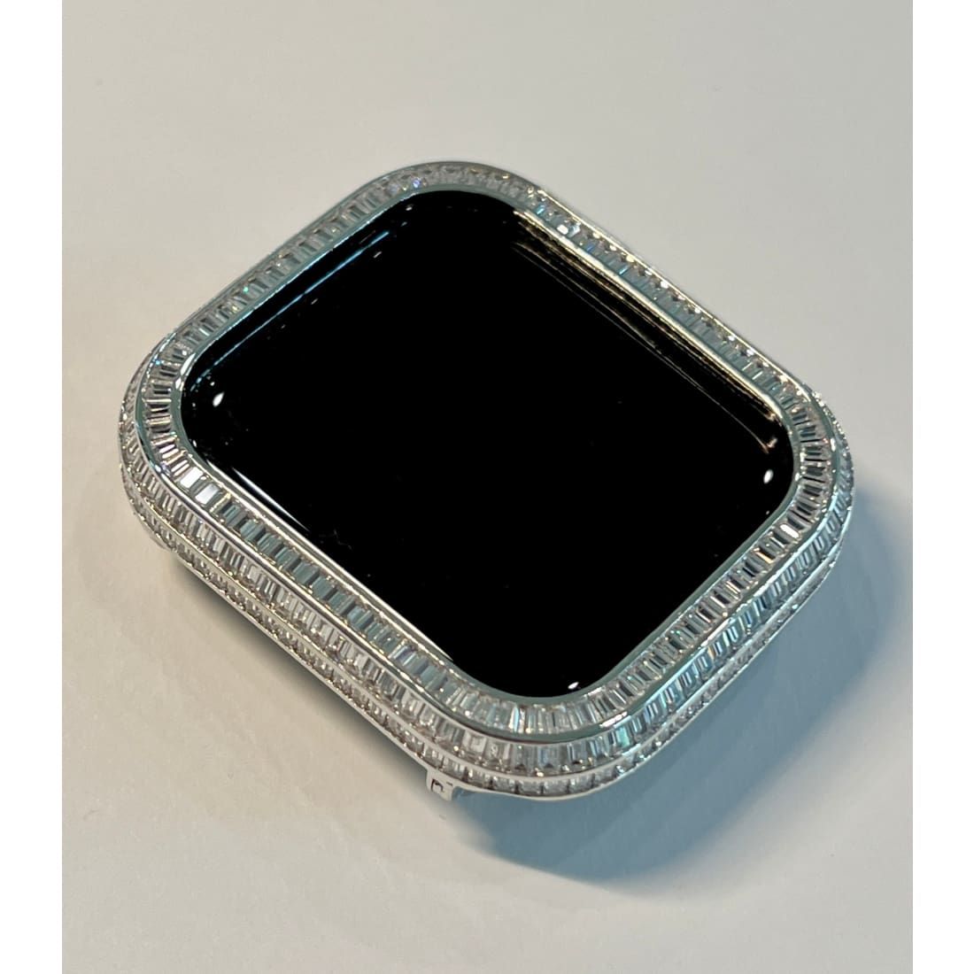 Series 7-8 Silver Apple Watch Bezel Cover 40mm 41mm 44mm 45mm with 3 Rows of Lab Diamond Baguettes Smartwatch Case Bumper Bling - 40mm apple