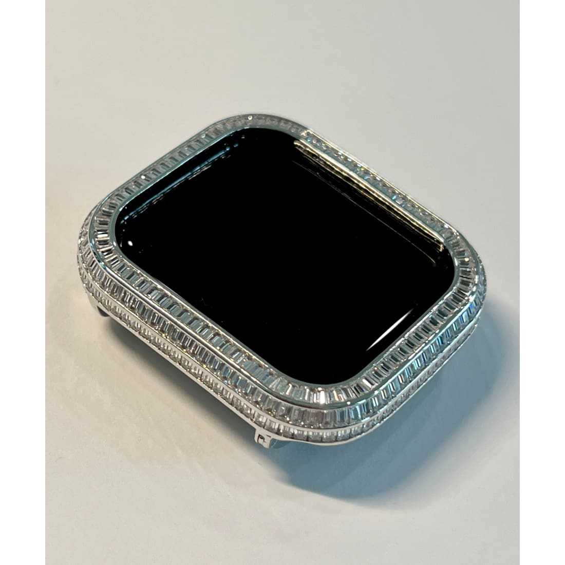 Series 7-8 Silver Apple Watch Bezel Cover 40mm 41mm 44mm 45mm with 3 Rows of Lab Diamond Baguettes Smartwatch Case Bumper Bling - 40mm apple