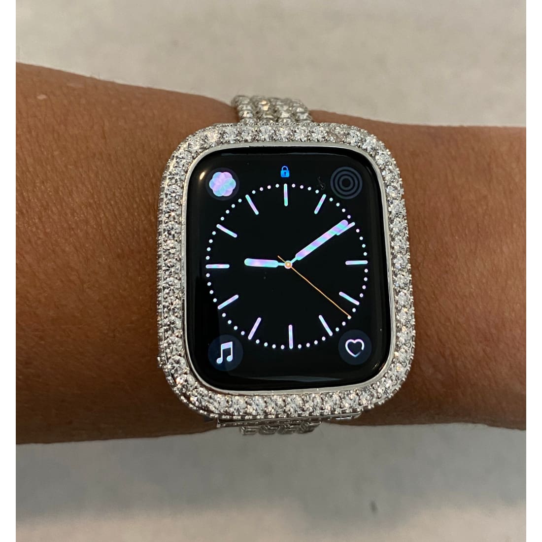 Silver Apple Watch Band and or Custom White Gold Apple Watch Cover Bezel Lab Diamonds 38 40 41 42 44 45mm Smartwatch Bumper - apple watch,