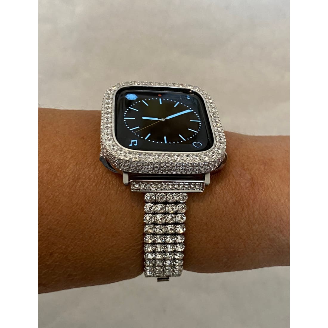 Silver Apple Watch Band and or Custom White Gold Apple Watch Cover Bezel Lab Diamonds 38 40 41 42 44 45mm Smartwatch Bumper - apple watch,