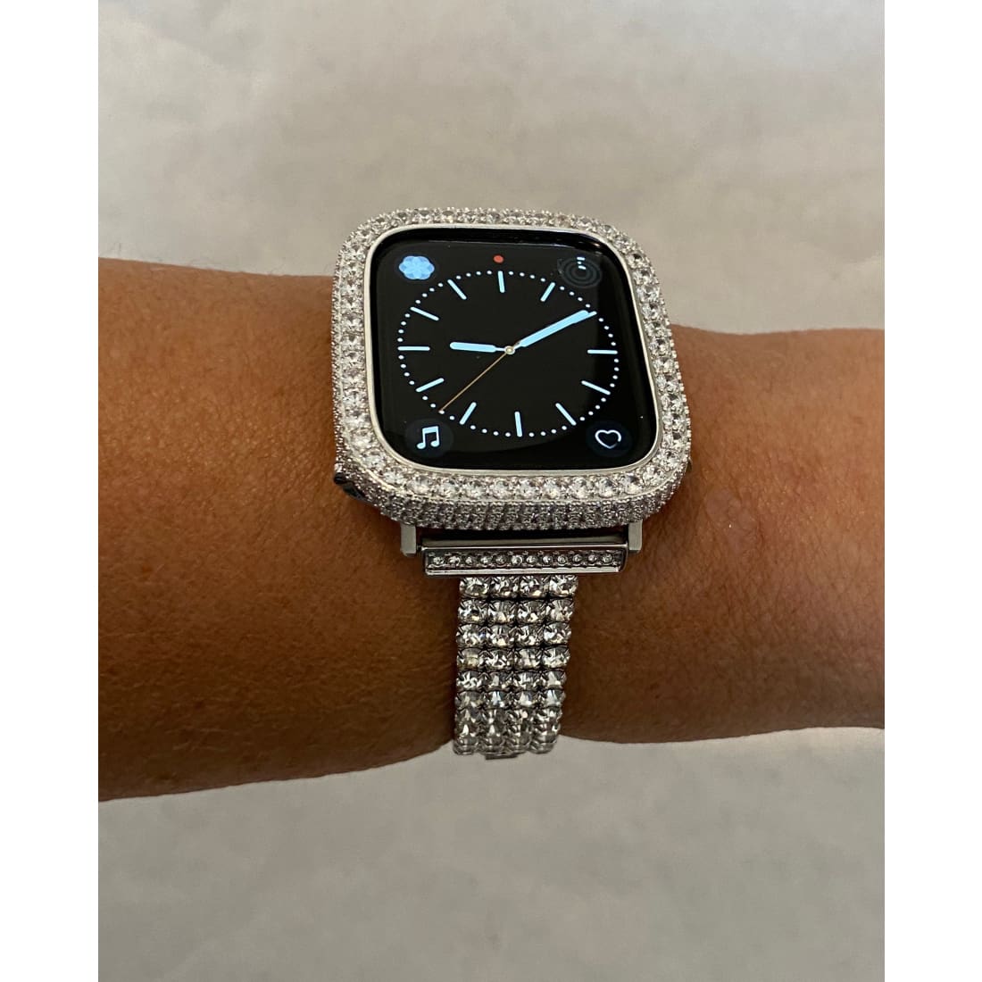 Silver Apple Watch Band and or Custom White Gold Apple Watch Cover Bezel Lab Diamonds 38 40 41 42 44 45mm Smartwatch Bumper - apple watch,