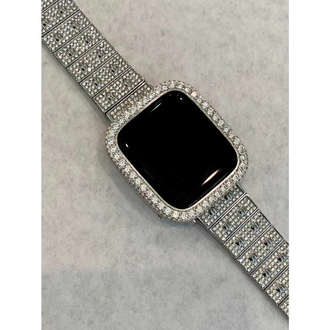 Silver Apple Watch Band Pave Swarovski Crystal 38 40 41 42 44 45 49mm Ultra & orApple Watch Cover Lab Diamond Bezel Bling Series 2-8 - 49mm