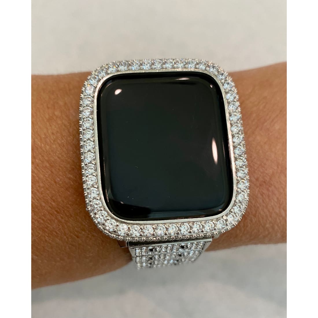 Silver Apple Watch Band Pave Swarovski Crystal 38 40 41 42 44 45 49mm Ultra & orApple Watch Cover Lab Diamond Bezel Bling Series 2-8 - 49mm