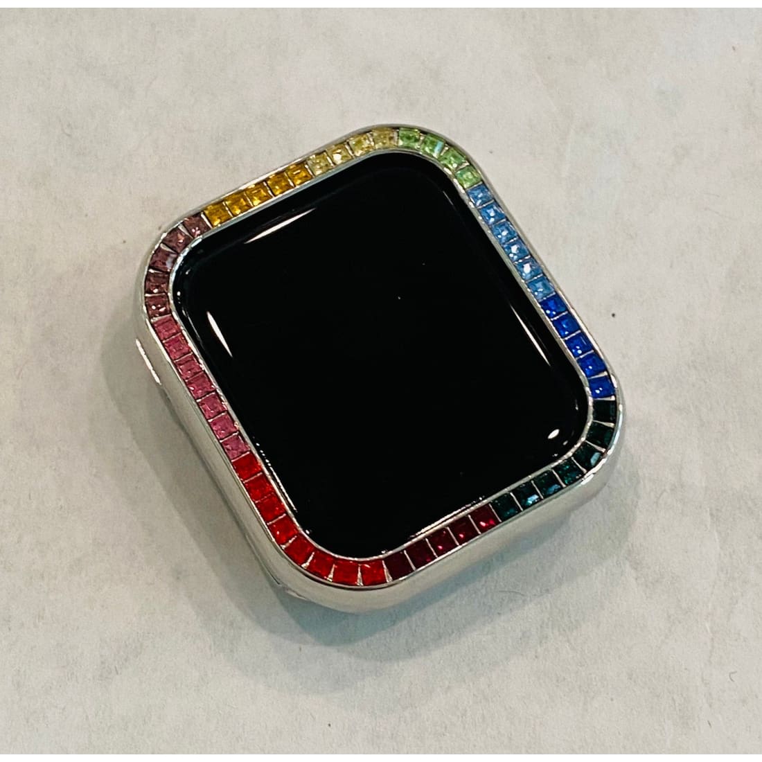 Silver Apple Watch Cover Swarovski Crystal Rainbow Apple Watch Cover Smartwatch Bumper Bling 38mm 40mm 42mm 44mm Iwatch Candy - apple watch,