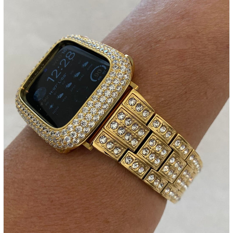 Ultra 49mm Apple Watch Band 41mm 45mm Gold Swarovski Crystals & or Apple Watch Cover Lab Diamond Bezel Case 38-49mm - apple watch, apple