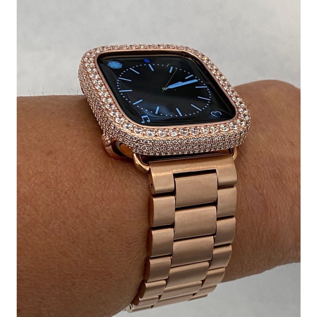 Ultra 49mm Apple Watch Band Rose Gold Stainless Steel & or Apple Watch Cover Lab Diamond Bezel Case Bling 38mm-45mm S1-8 - apple watch,