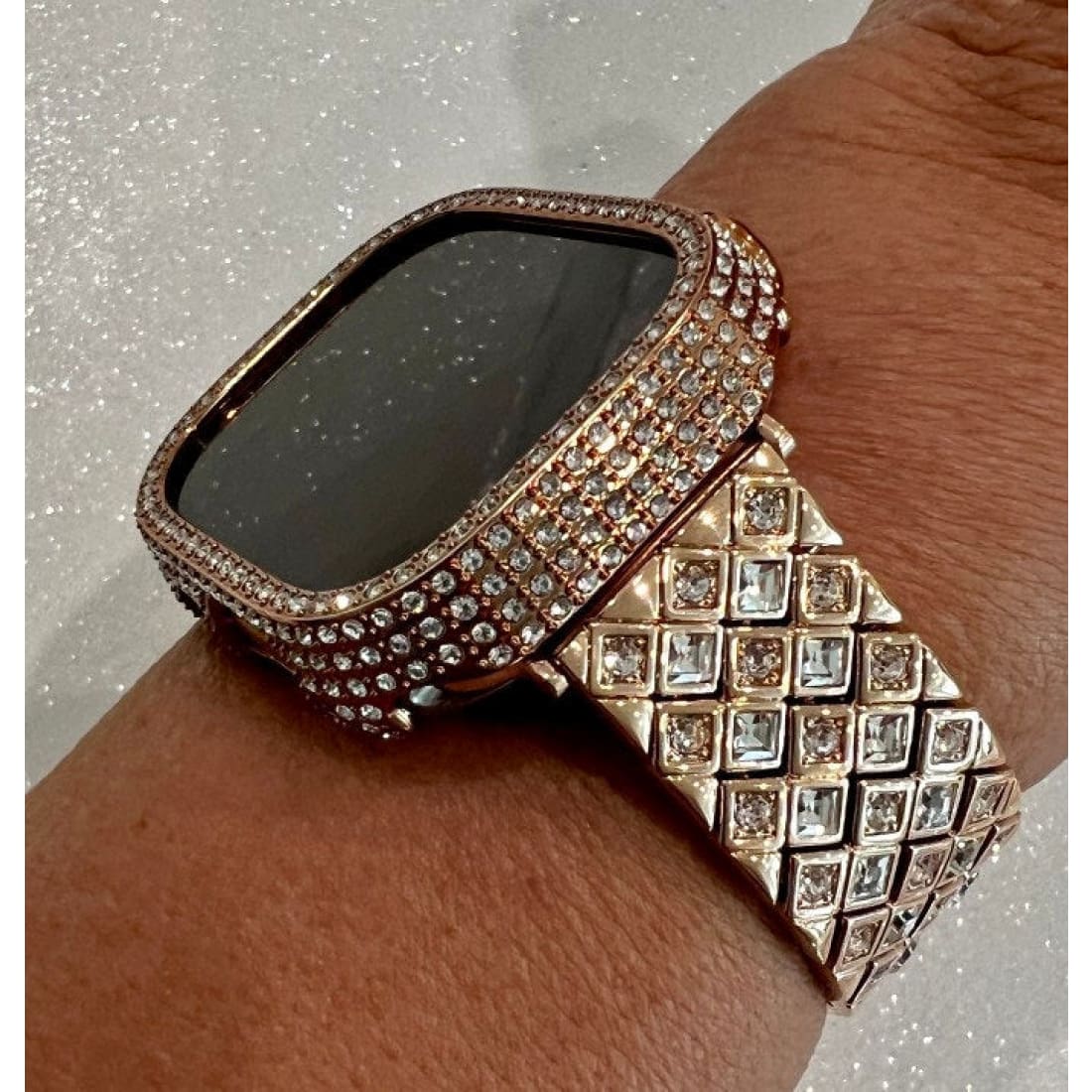 Ultra Apple Watch Band 49mm Rose Gold Large Swarovski Crystals & or Crystal Bezel Cover Smartwatch Bumper Bling Series 8 - 49mm Apple Watch,