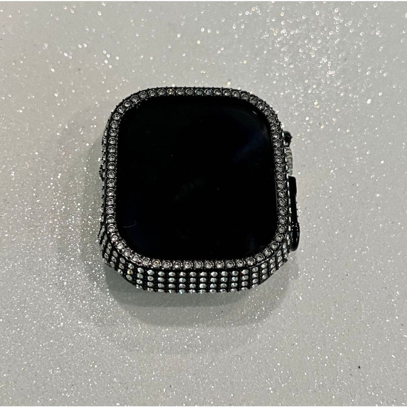 UltraApple Watch Band 49mm Black Swarovski Crystals Stainless Steel & or Crystal Bezel Cover Smartwatch Bumper Bling Series 8 - apple watch,