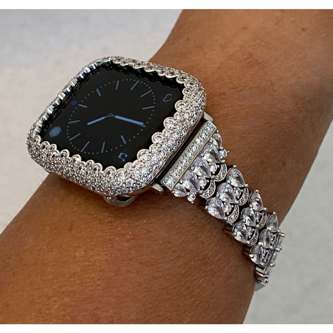 White Gold Apple Watch Band 49mm Ultra 41mm 45mm Swarovski Crystals & or Lab Diamond Bezel Cover Smartwatch Bumper - 49mm apple watch, 49mm