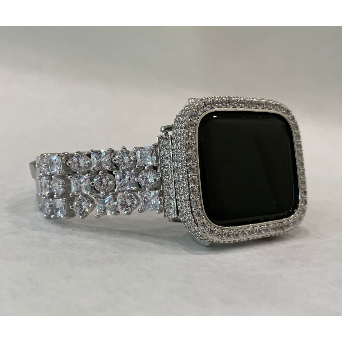 White Gold Apple Watch Band Silver Woman Princess Stones Apple Watch Bezel Cover Lab Diamonds 38mm 40mm 41mm 42mm 44mm 45mm - 40mm apple