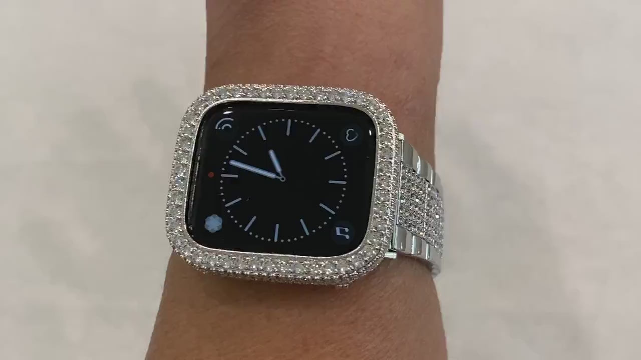 Series 8 Apple Watch Band Series 41mm 45mm Silver Swarovski Crystals & or Lab Diamond Bezel Cover Smartwatch Bumper Bling 38 40 42 44mm