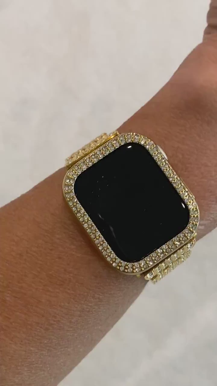 Series 2-8 Apple Watch Band Gold Ultra 49mm Swarovski Crystals & or Lab Diamond Bezel Cover 38mm-45mm Smartwatch Bumper