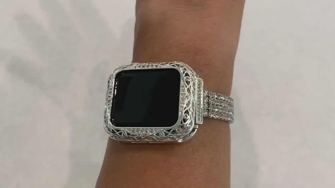 Series 2-8 Apple Watch Band 40mm Women's Silver & or Swarovski Crystal Bezel Cover Bumper 38mm 40mm 41mm 42mm 44mm 45mm