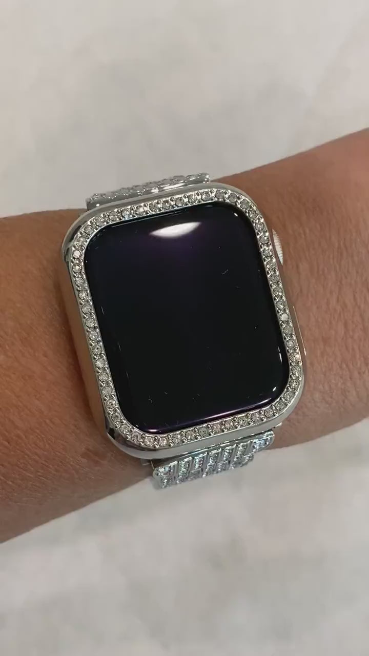 41mm 45mm 49mm Apple Watch Band Series 7-8 Ultra Silver Swarovski Crystals & or Crystal Apple Watch Bezel Cover Faceplate