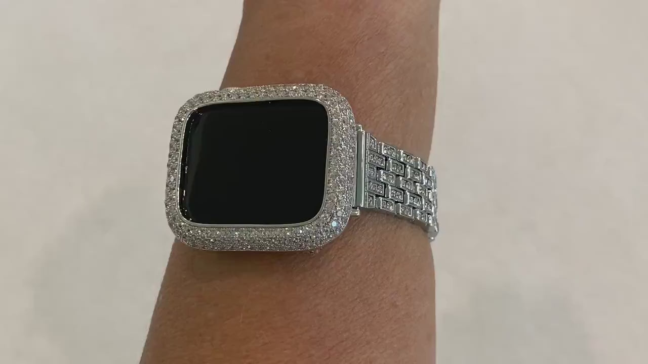 Bling Apple Watch Band Women's Swarovski Crystals & or Silver Lab Diamond Bezel Cover Smartwatch Bumper 38mm-45mm