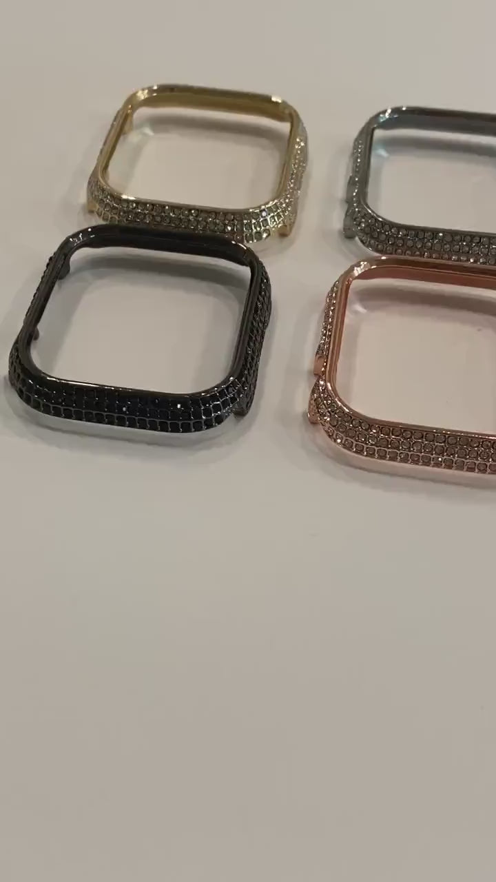 Series 7-8 Rose Gold Apple Watch Bezel Case Cover 41mm 45mm Swarovski Crystals Smartwatch Bumper Bling Final Sale